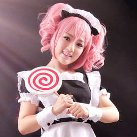 cosplay假发 妖狐X仆SS髅髅宫歌留多橘粉卷马尾 本体+双虎口+发网
