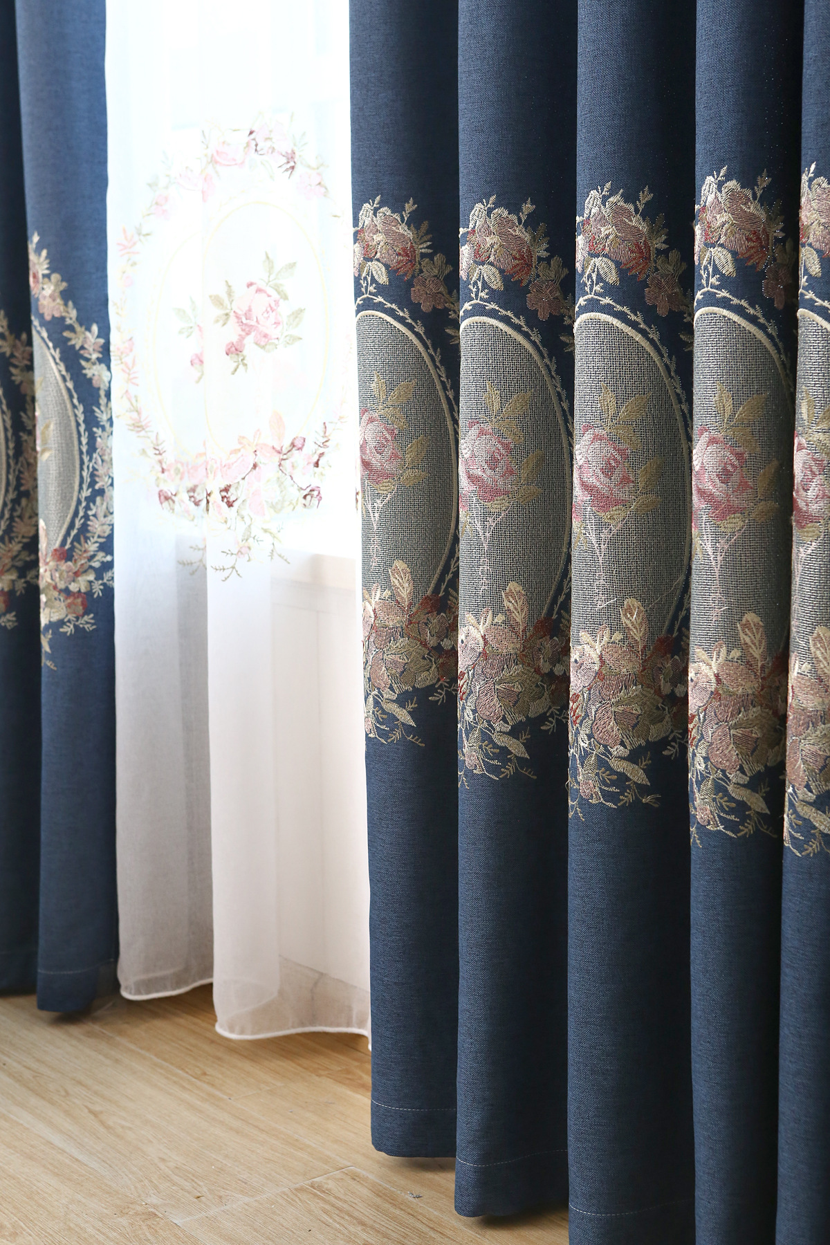 韩式田园婚房蕾丝全遮光双层窗帘客厅卧室飘窗绣花窗纱成品-阿里巴巴