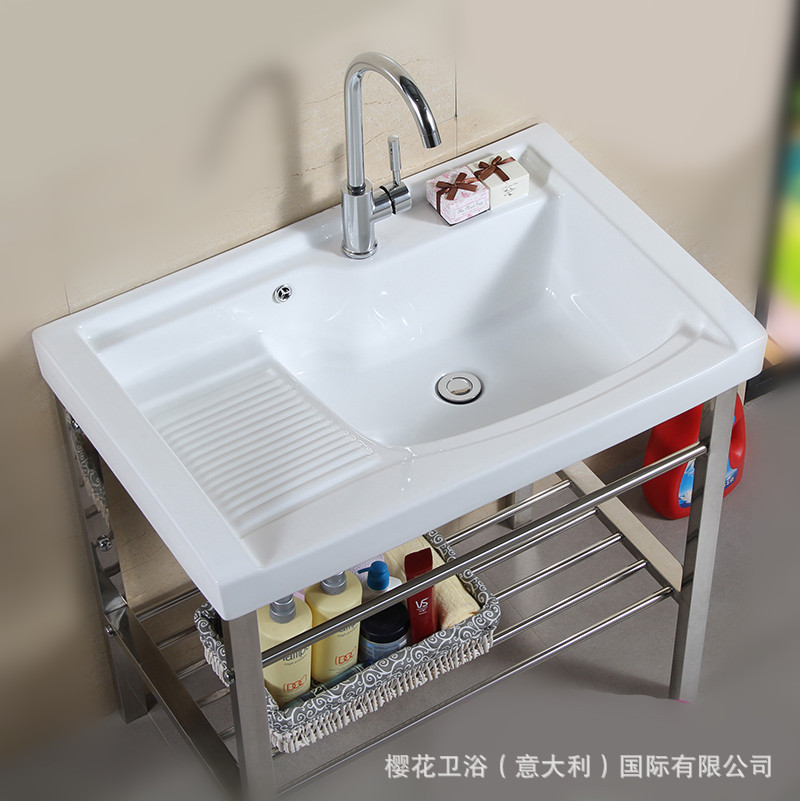 SALOCRUA陶瓷洗衣盆80、70厘米长带搓板洗衣盆　3001|ms