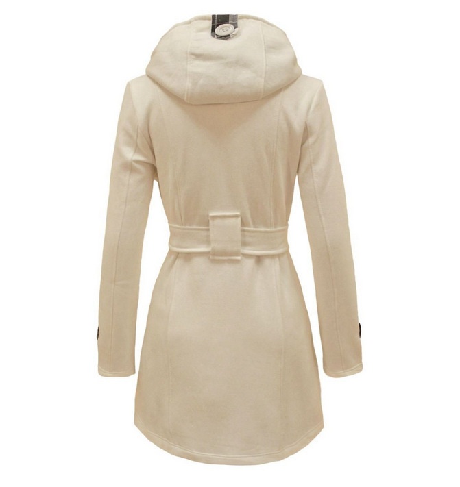 Γυναικεία Ρούχα νέα μάλλινη ζώνη με καρό κουκούλα με διπλό στήθος μακρύ παλτό_voghion.com