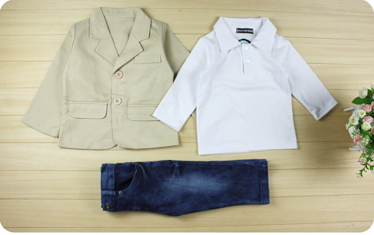Autumn demi-season shirt for boys for leisure, suit, denim jeans, set, European style