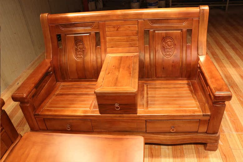 7件套实木沙发 单人三人组合沙发 实木中式沙发 香樟木沙发668