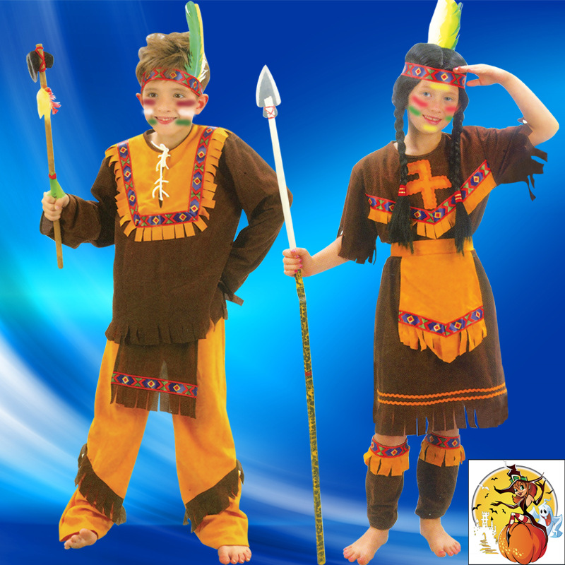 现货供应万圣节扮演服装野人儿童土著演出服儿童男女印第安演出服