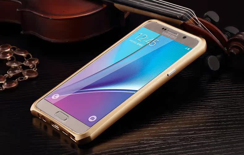 Luphie Aircraft Aluminum Metal Frame 9H Tempered Glass Back Cover Case with Kickstand for Samsung Galaxy Note 5 N9200