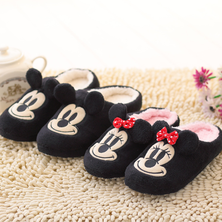 Winter home warm cotton slippers wholesale half-pack with warm cotton indoor non-slip Mickey couple slippers