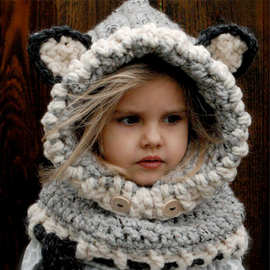 儿童帽子毛线秋冬新款狐狸披肩儿童耳朵套帽户外宝宝帽子批发