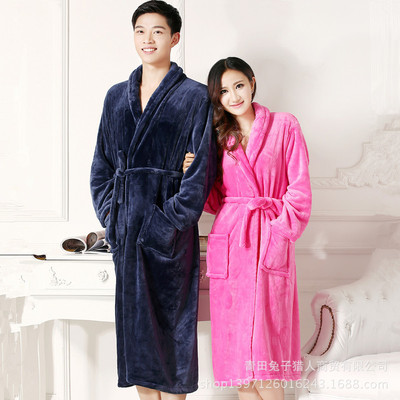 （来样定做）秋冬季法兰绒睡袍纯色加厚珊瑚睡袍情侣睡衣家居服爆|ru