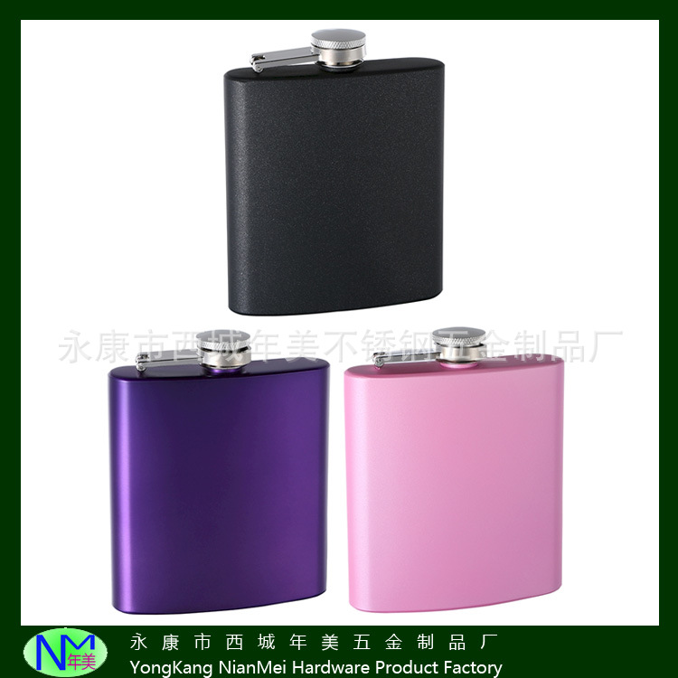 热销各式表面喷漆处理扁形酒壶不锈钢304