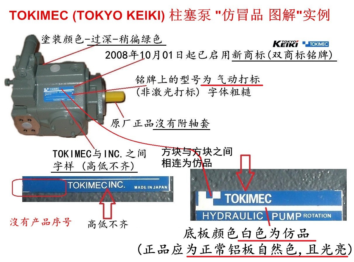 鉴别真伪 TOKIMEC东机美（TOKYO KEIKI东京计器)柱塞泵 揭密仿冒品外观实例