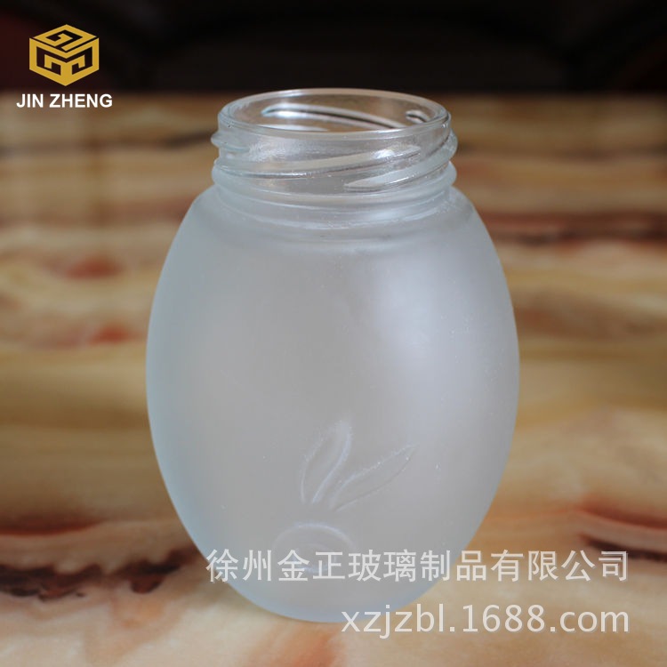 厂家供应批发    透明蒙砂玻璃果酱饮料瓶蓝莓罐头玻璃瓶300毫升