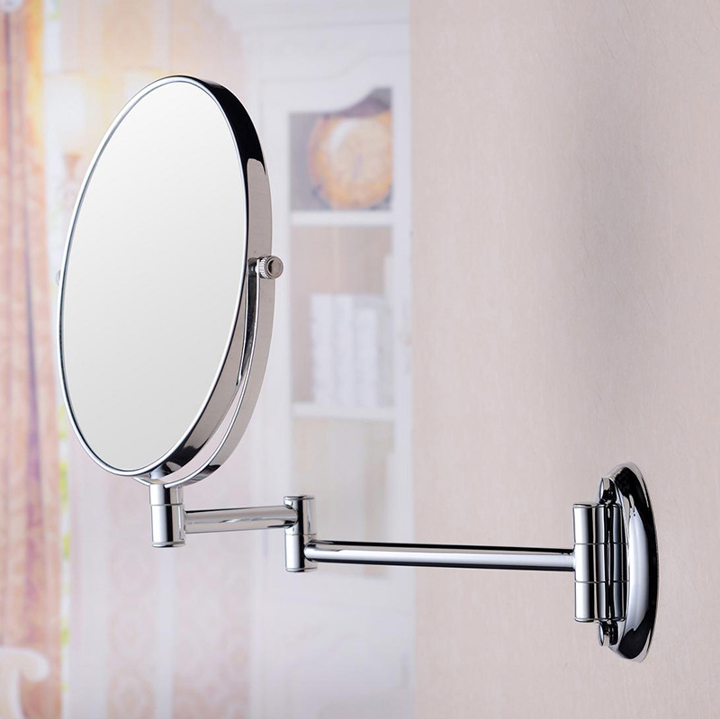 浴室壁式双面美容镜 酒店宾馆浴室化妆镜8寸 3倍放大 可折叠伸缩