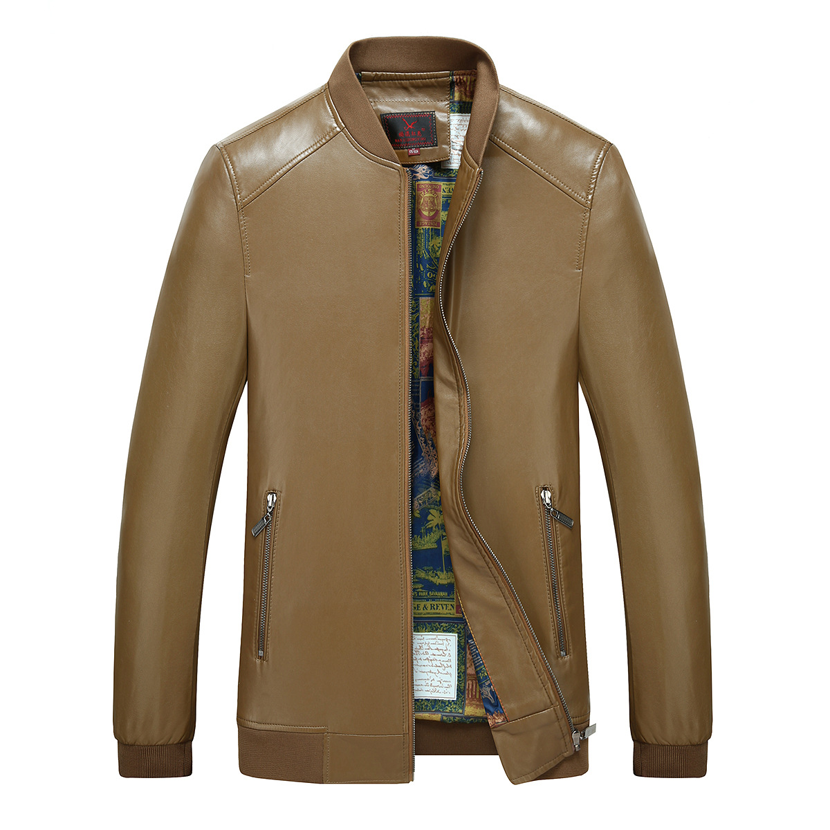 新款男装海宁休闲真皮皮衣中青年男士短款立领皮夹克绵羊皮皮外套