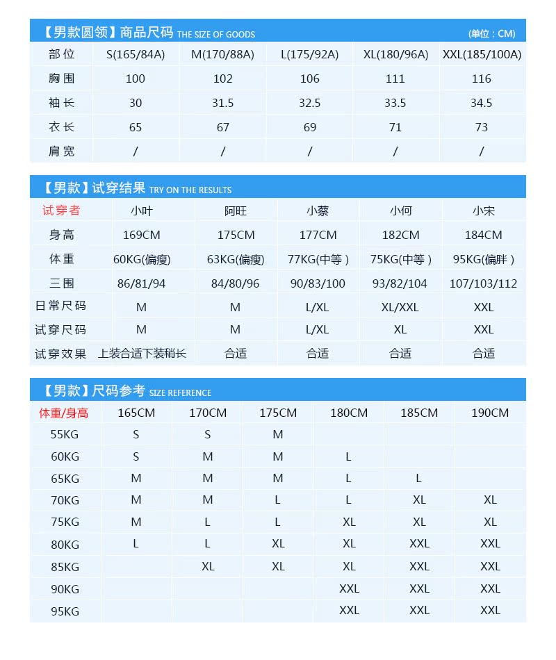 男T恤尺码