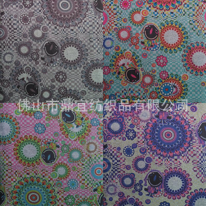 厂家供应针织印花面料 格子圆圈图案 弹力印花面料 时尚服装面料|ru