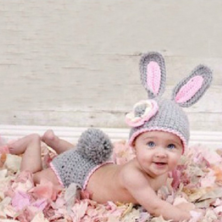 儿童摄影服装小兔子针织两件套装长耳兔婴儿手工摄影套装厂家批发