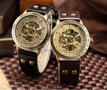 Shenhua绅华 复古镂空全自动机械皮带手表 古铜色腕表 时尚男表