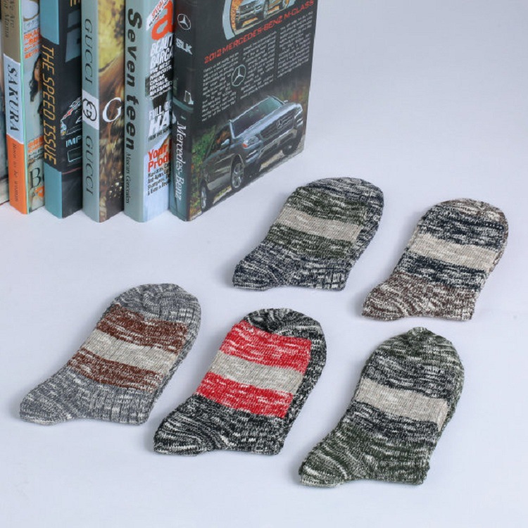 秋冬男士棉袜粗针棉线袜子横条情侣复古女袜民族风学生堆堆袜批发|ms