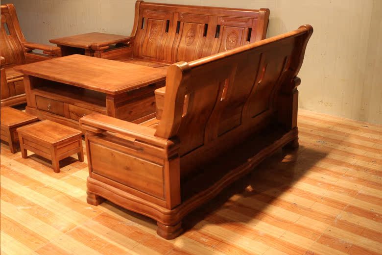 7件套实木沙发 单人三人组合沙发 实木中式沙发 香樟木沙发668