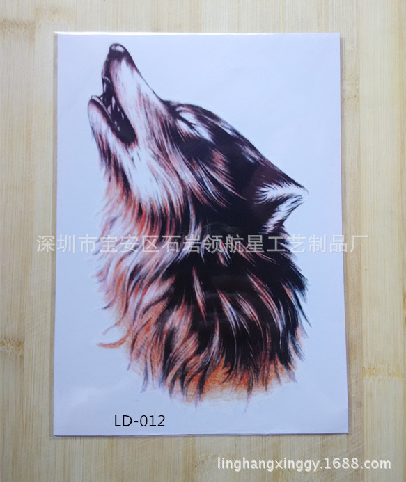 Taobao Tmall supply waterproof scar covering men and women oversized upside-down wolf head flower arm simulation tattoo tattoo sticker wholesale