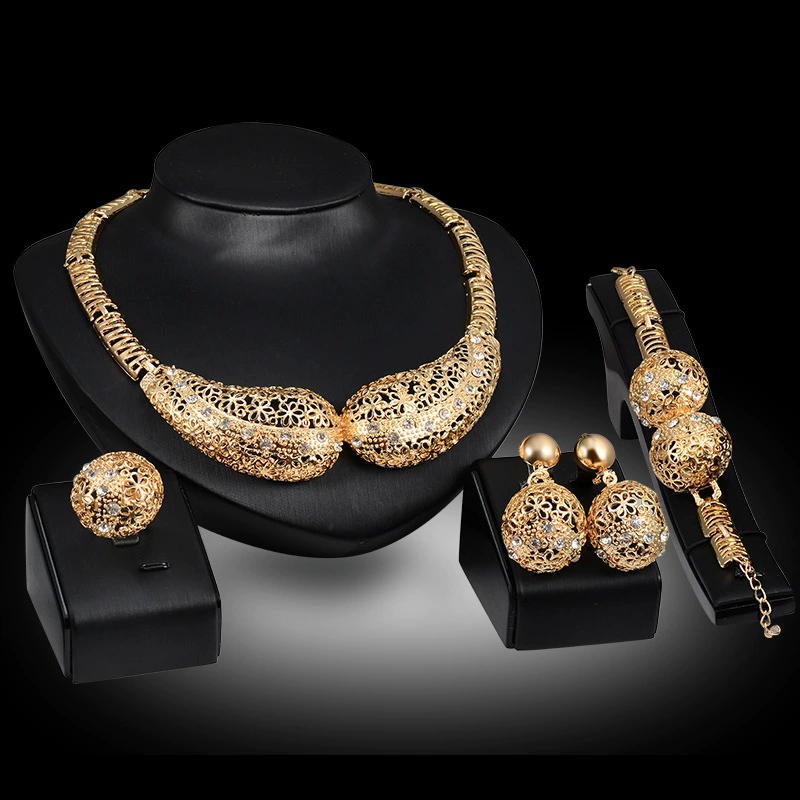 Металлические украшения, ожерелье и серьги, набор, 2018 год, европейский стиль, набор из 4 штук, прямые продажи с завода