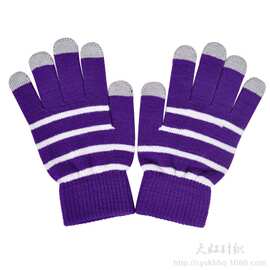 现货触摸屏手套 针织手套 格条挡风防寒手套 厂家直销触屏手套