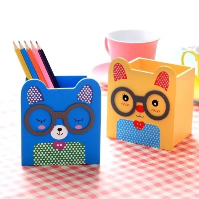 六一礼物 创意卡通木质小熊笔筒 可爱动物相框笔筒带留言夹|ru