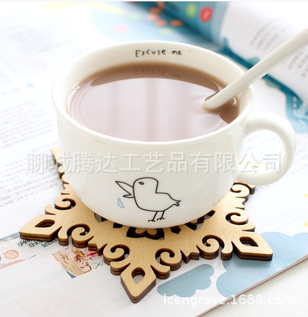 木质杯垫手工子雪花片镂空杯子精美雕刻木片家居装饰隔热垫