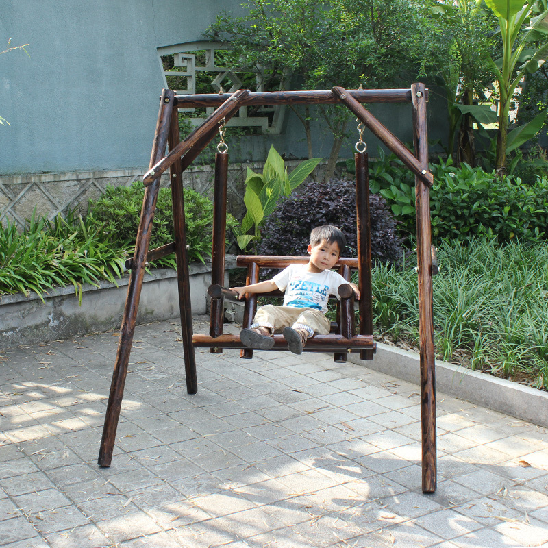 Outdoor auto garden garden children's wood wood swing outdoor carbonized anti-corrosion wood swing chair single