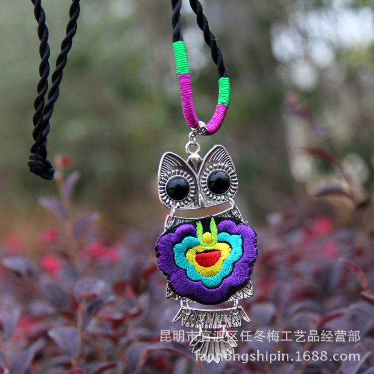 中国风贴花猫头鹰毛衣链