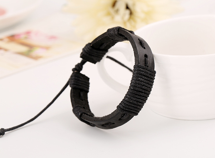 Handmade Leather Rope Bracelet Leather Bracelet Woven Bracelet display picture 2