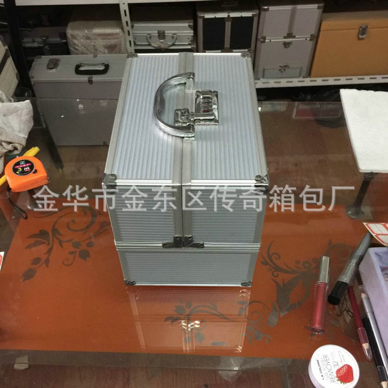 Caja de Maquillaje Portátil de Doble Apertura de Aleación de Aluminio para Almacenamiento Doméstico