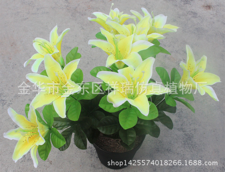 XRB-113玫琳3叉枝百合花8叶3花35厘米布