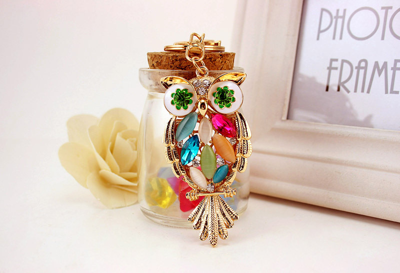 40g Weight Alloy, Metal Material Owl Pattern Unisex Gender Creative Craft Small Gift Owl Diamond Car Key Chain 3