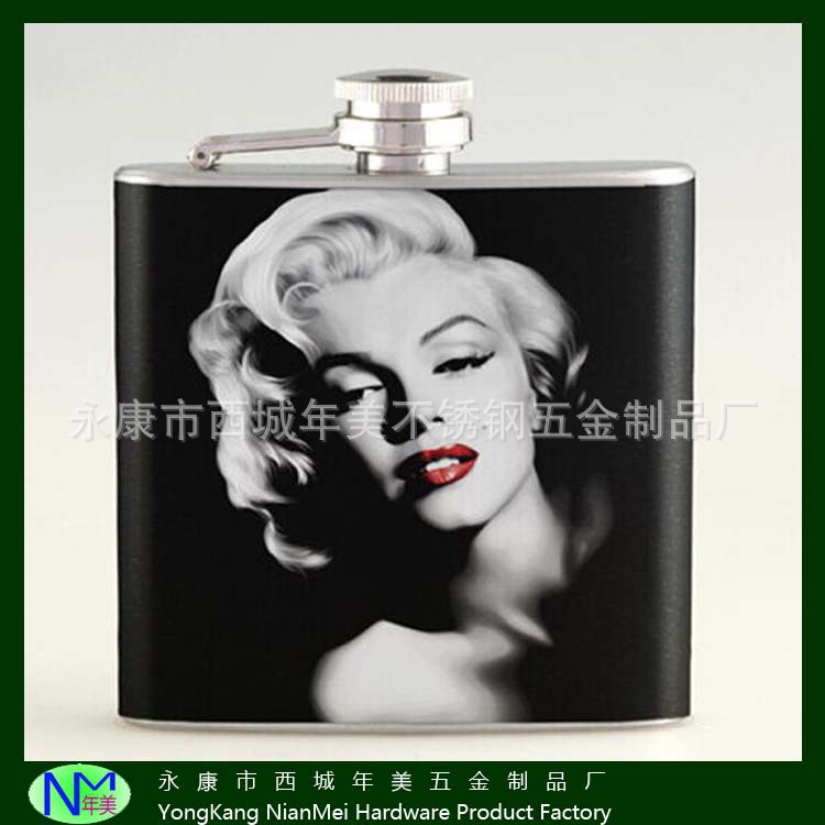 美式明星印花迷你金属酒壶可做图案LOGO