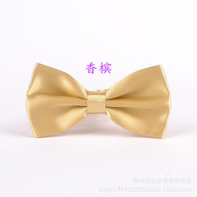 新郎结婚双层香槟色光面领结红橙黄蓝白黑涤纶丝男士蝴蝶女生领花|ru