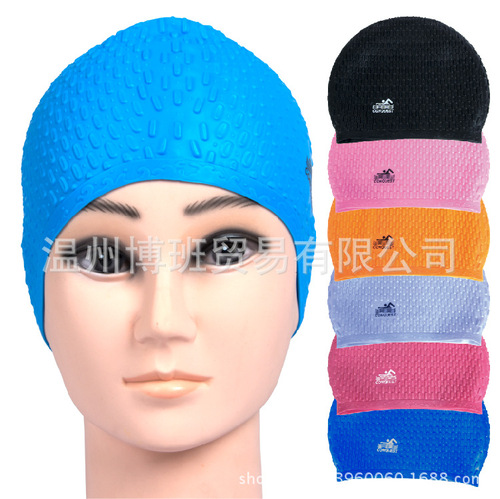 Men and Women Waterproof Long Hair Water Drop Silicone Swim Cap, Large Size Super Elastic Non-Squeezing Ear-Protecting Swim Cap