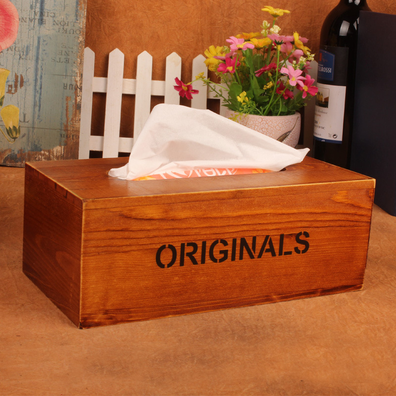 zakka纸巾盒实木抽纸盒 做旧复古餐厅纸巾盒 创意欧式车用纸巾盒|ru