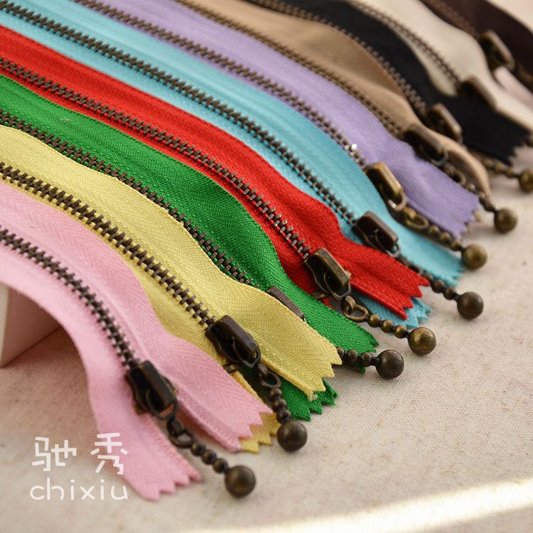3# 20cm带水滴铜拉链 DIY包包 闭尾条装 箱包金属拉链10色入