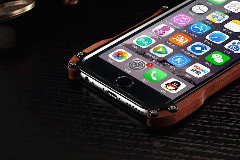 R-Just Light Slim Timber Aluminum Metal Wood Bumper Case Cover for Apple iPhone 6S Plus/6 Plus & iPhone 6S/6