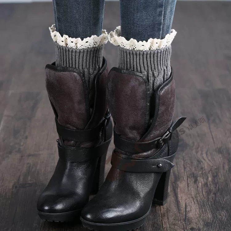 Knit Gaiters Leg Warmers, 100% Acrylic, Short Lace Cuff, Demi‑season Short Boot Socks
