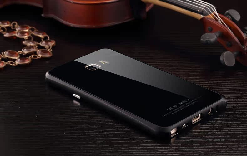 Luphie Aircraft Aluminum Metal Frame 9H Tempered Glass Back Cover Case with Kickstand for Samsung Galaxy Note 5 N9200