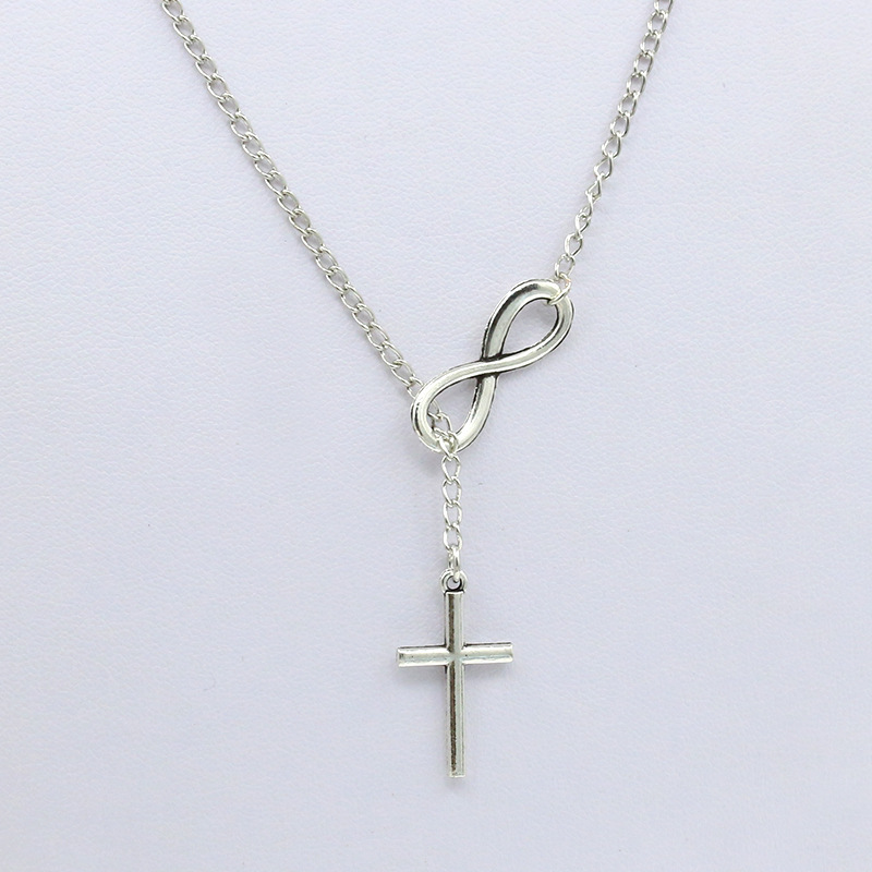 New Silver Plated Character Cross Sweater Chain Jewelry Girls Popular Necklace display picture 2