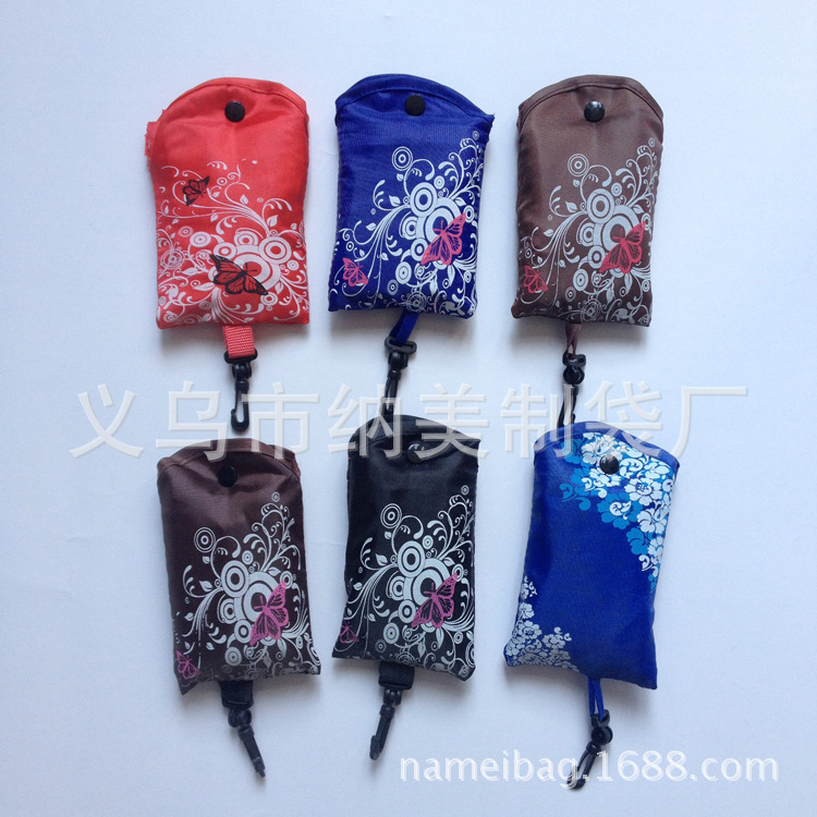 印花环保欧标手机折叠购物袋定做创意环保涤纶手机折叠袋蝴蝶图案