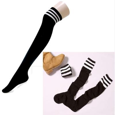 绿色条纹足球袜&日系纯黑色学生长筒棉袜女士袜子过膝女士|ru