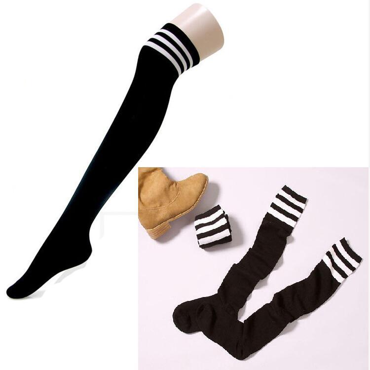 绿色条纹足球袜&日系纯黑色学生长筒棉袜女士袜子过膝女士|ru