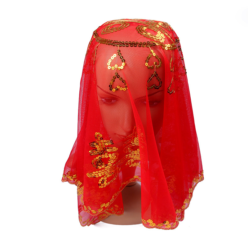 Venta al por mayor nudo boda suministros nupcial accesorios personalizados cubierta roja bufanda lentejuelas doble felicidad cubierta roja