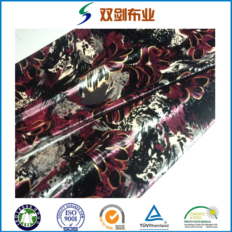 厂家批发全涤运动服 套装绒布面料 韩国绒印花 烫金面料金丝绒