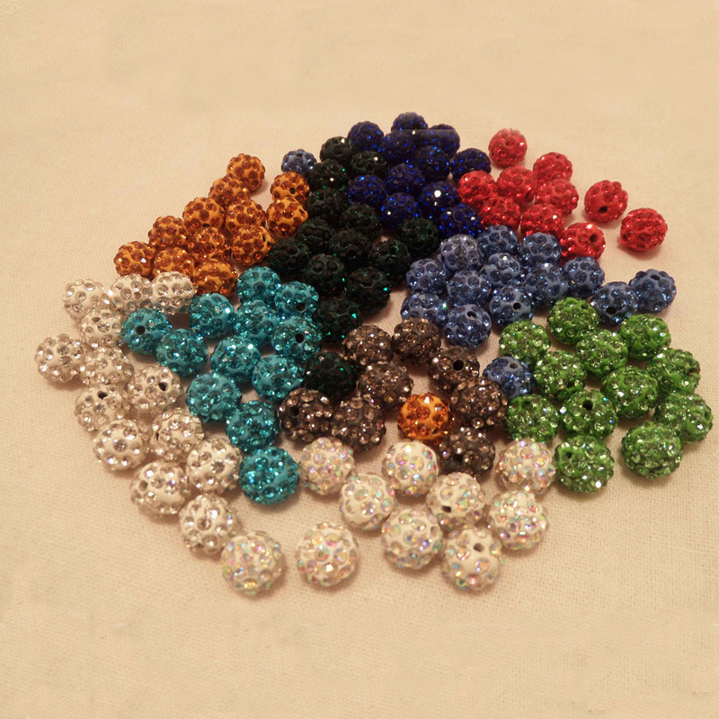 8mm10mm通孔香巴拉珠子半孔陶泥钻球手工珠子满钻陶泥珠软陶珠子|ru