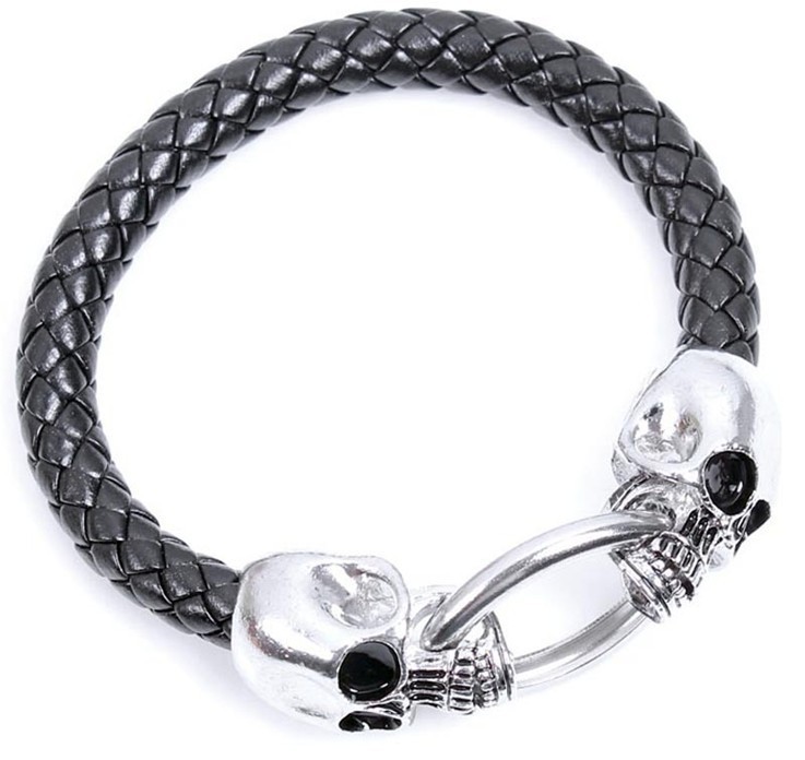 Punk Style Skull Braided Leather Bracelet Exaggerated Men's Bracelet Small Jewelry Wholesale Nihaojewelry display picture 3