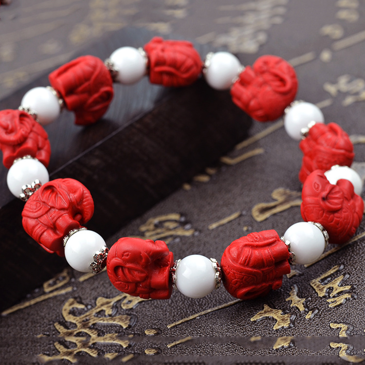 050911 台湾朱砂菱珠手链 珠大小约1.5x1.3cm